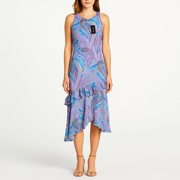 NWT Sam Edelman Floral Midi Dress Size 8 Purple Blue - Picture 1 of 10